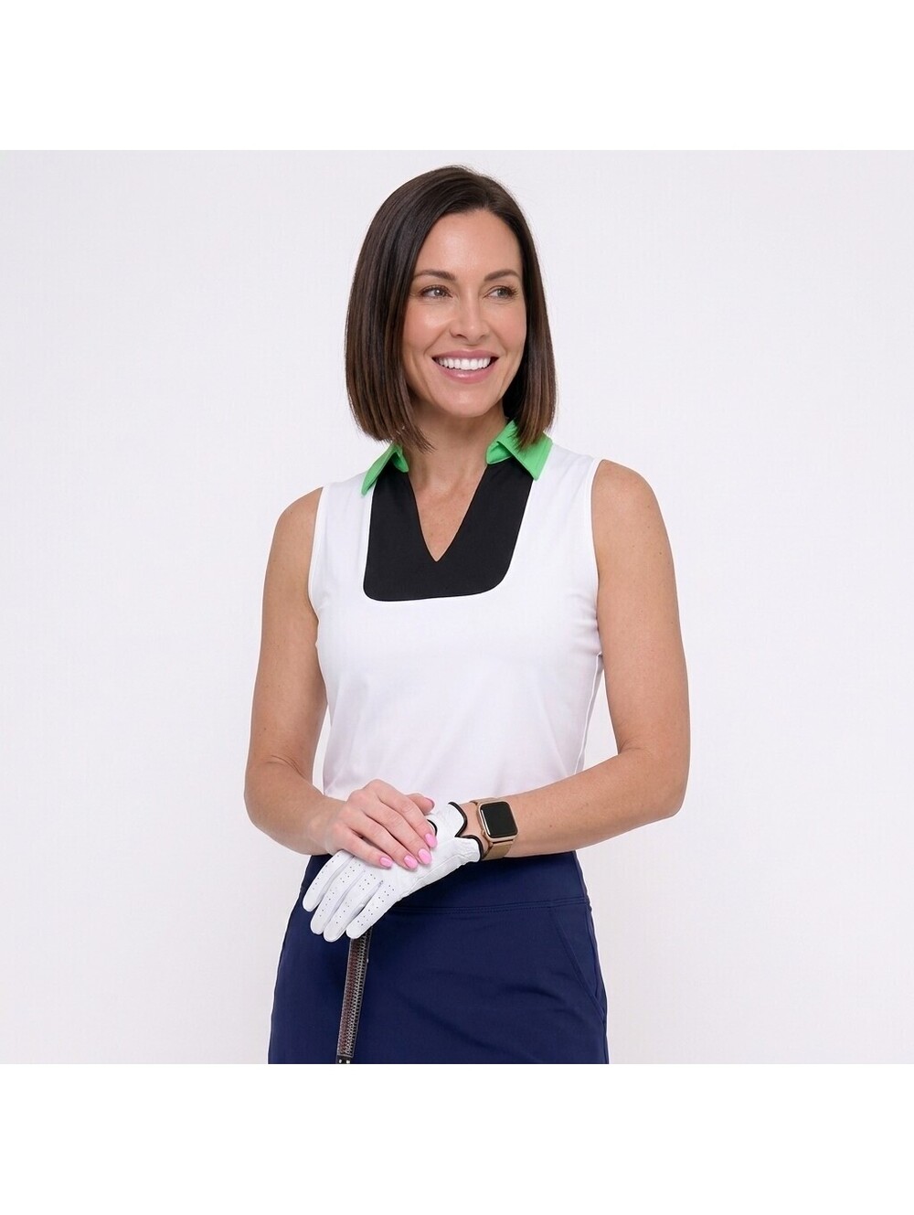 NEW Belyn Key La Jolla White Green Black Sleeveless Golf Tennis Top MEDIUM NWT